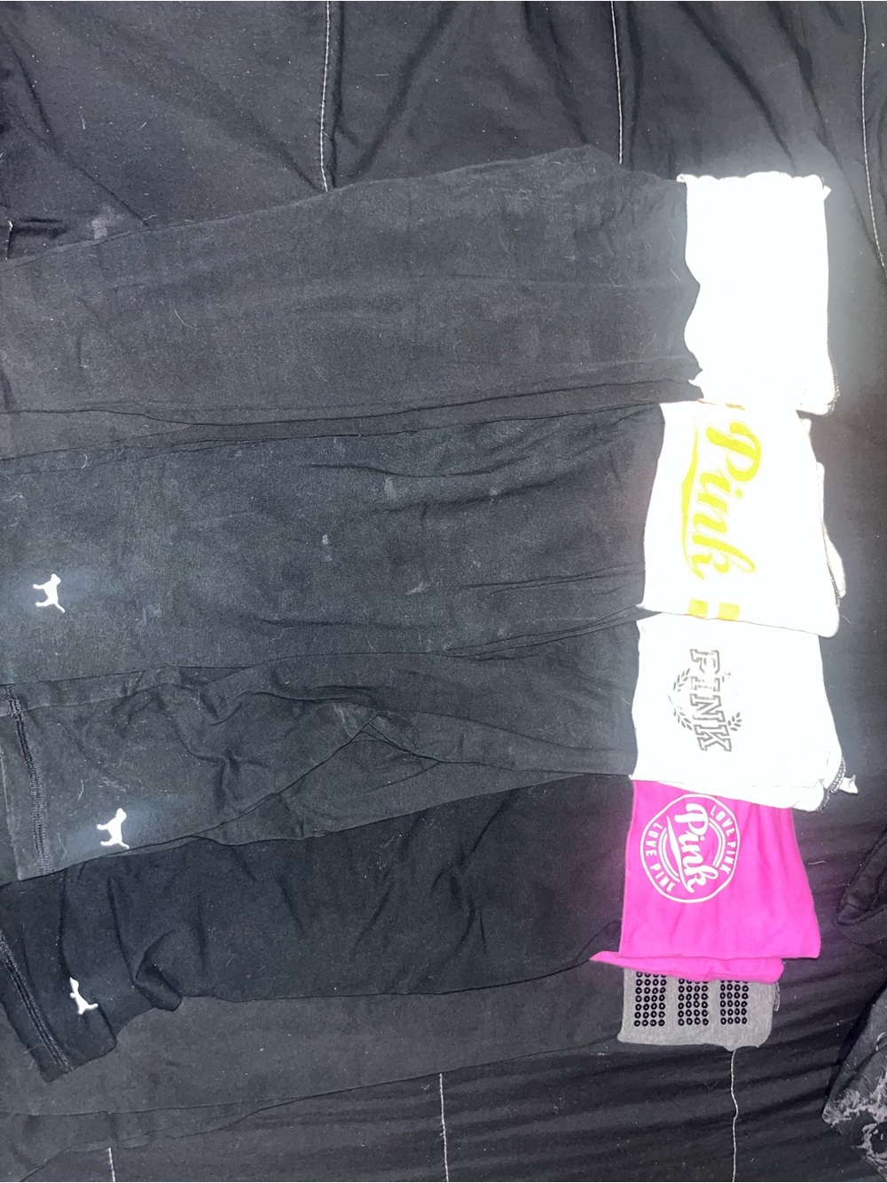 PINK Black crop Leggings Pack with Pink Logo Accents lot of 5 size xs
